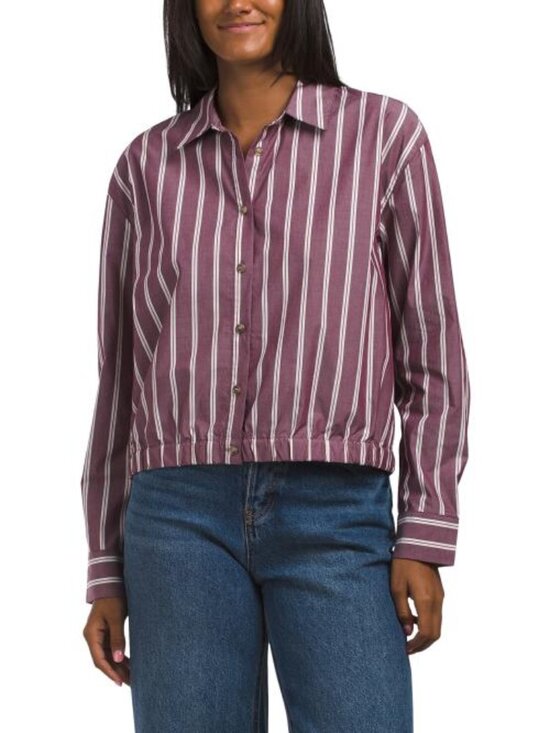 Jane and Delancey Tops - JANE & DELANCEY Cotton Wide Road Striped Cropped Long Sleeve Shirt